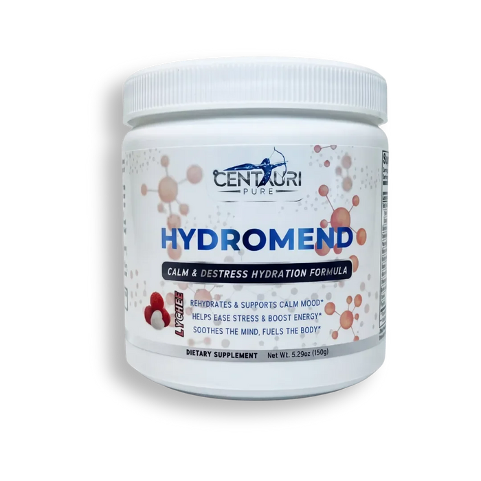 Hydromend on the counter as part of a daily calm hydration routine beside normal morning habits
