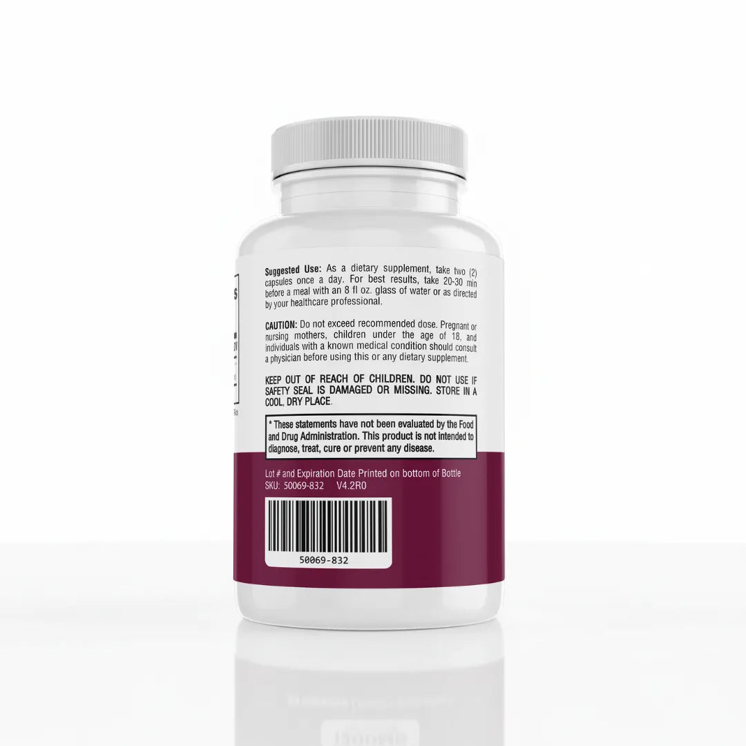 Supplement bottle with label on a white background