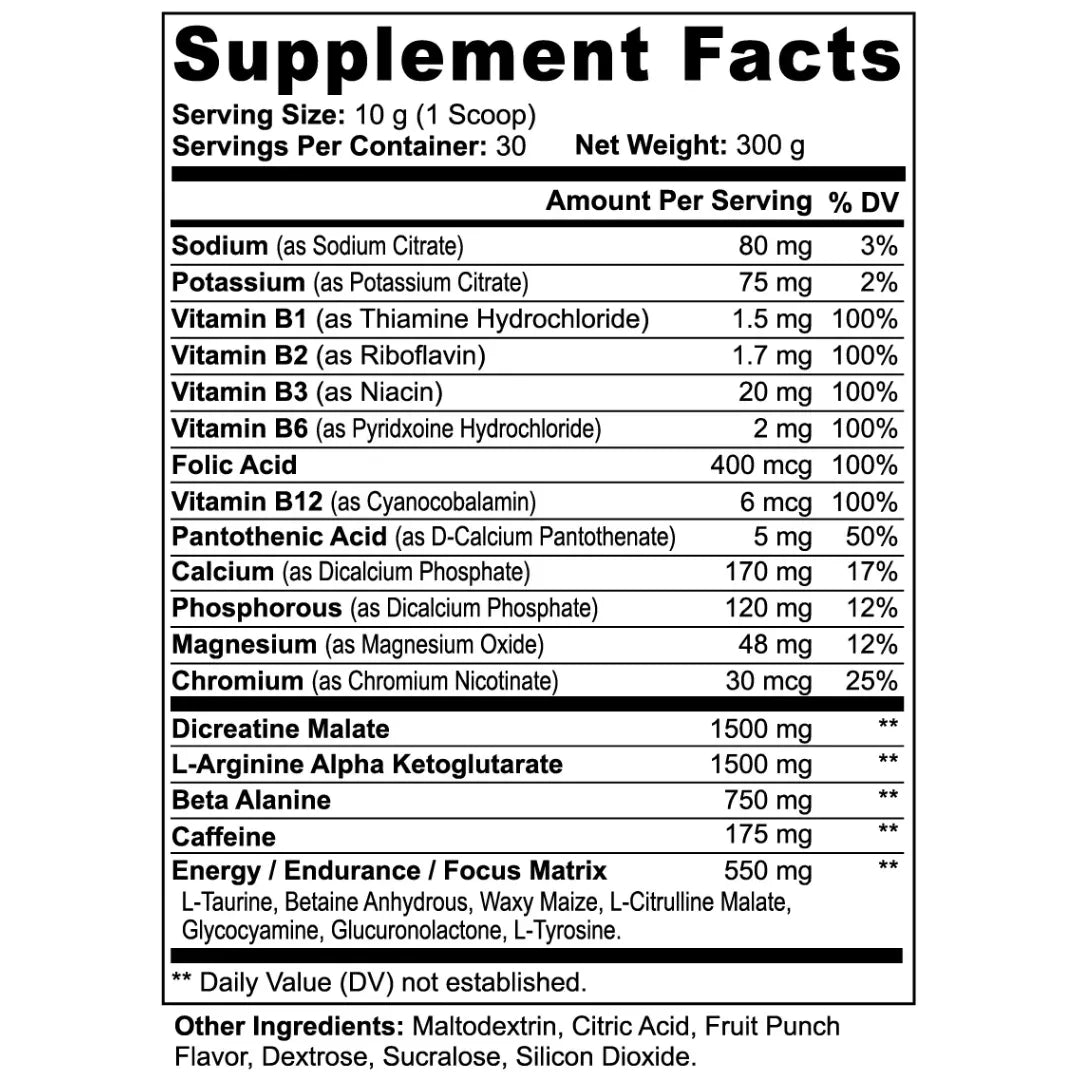 Supplement facts label with detailed nutritional information on a white background
