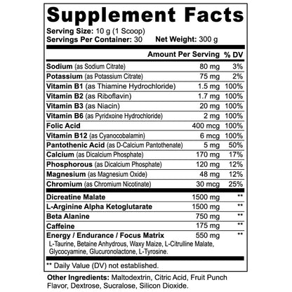 Supplement facts label with detailed nutritional information on a white background