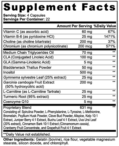 Supplement facts label with detailed nutritional information on a white background