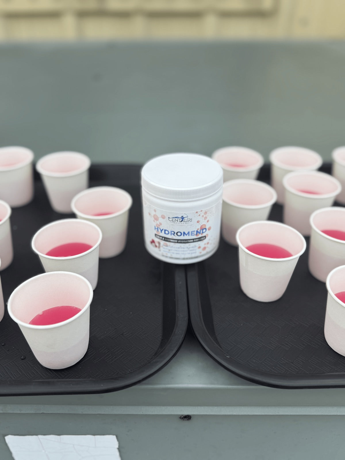 Hydromend sample cups poured at a live event